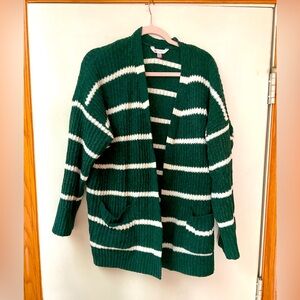 Green and White Striped Women's Sweater